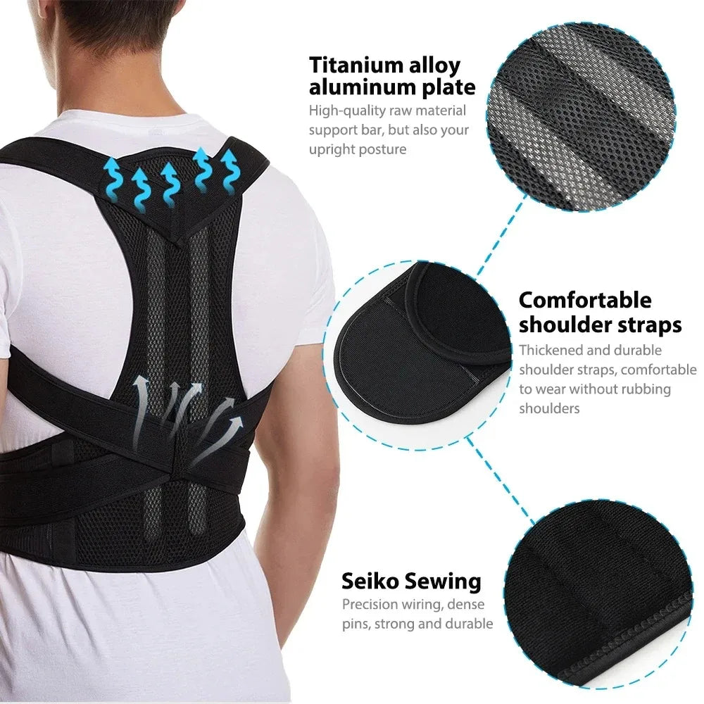 Adjustable Back Brace Posture Corrector Belt for Women & Men Lumbar Support Shoulder Support for Improving Scoliosis